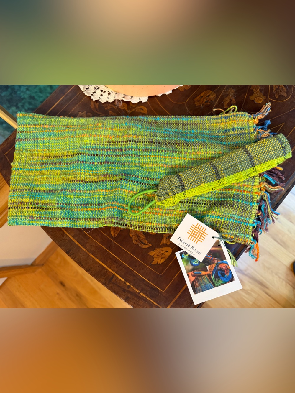 Handwoven by Deborah Bryant Green Multi-Color Short Infinity Scarf with Headband